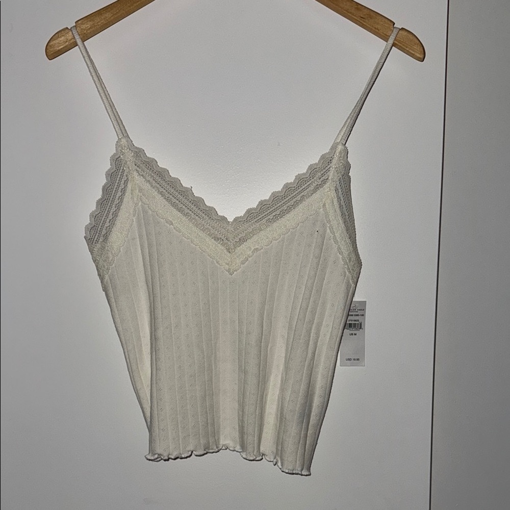 NWT: American Eagle Cropped Elegant White Lace Trim Cami Top